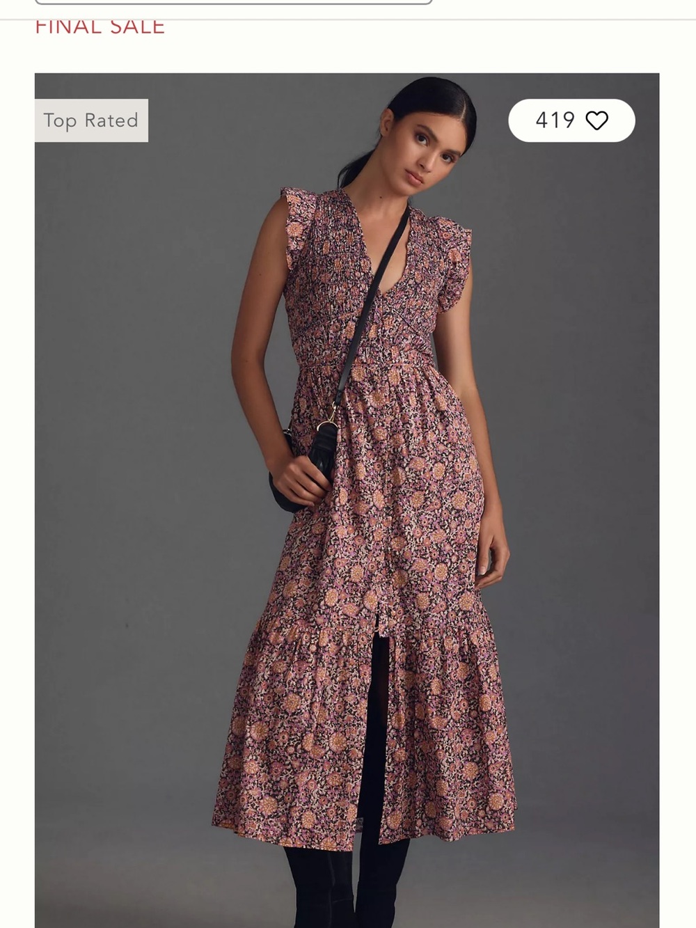Anthropologie Pink Multi Floral Maxi Dress with Ruffle Cap Sleeves